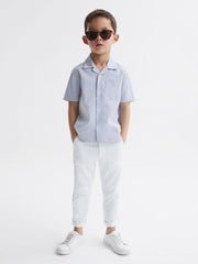 Reiss Shirts | Saka Cuban Collar Striped Short Sleeve Shirt Navy Stripe - Children