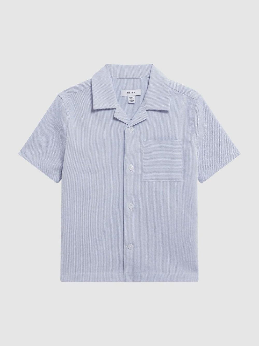 Reiss Shirts | Saka Cuban Collar Striped Short Sleeve Shirt Navy Stripe - Children
