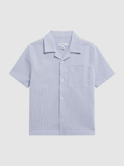 Reiss Shirts | Saka Cuban Collar Striped Short Sleeve Shirt Navy Stripe - Children