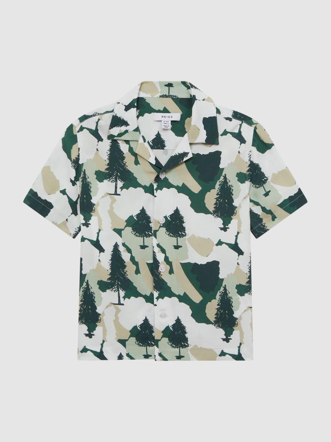 Reiss Shirts | Saxon Cuban Collar Short Sleeve Shirt Green - Children