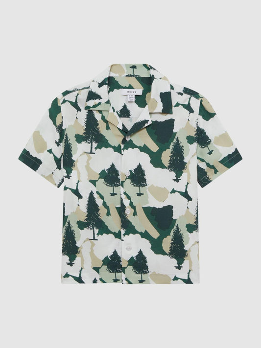 Reiss Shirts | Saxon Cuban Collar Short Sleeve Shirt Green - Children