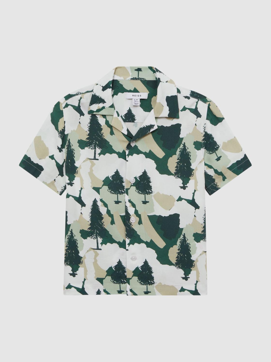 Reiss Shirts | Saxon Cuban Collar Short Sleeve Shirt Green - Children