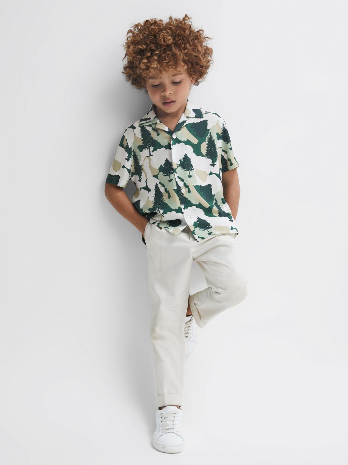 Reiss Shirts | Saxon Cuban Collar Short Sleeve Shirt Green - Children