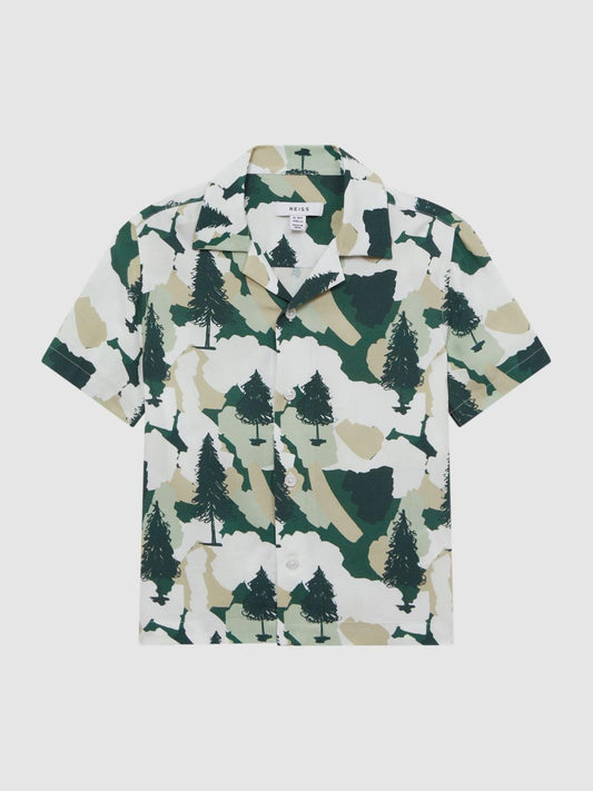 Reiss Shirts | Saxon Cuban Collar Short Sleeve Shirt Green - Children
