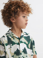 Reiss Shirts | Saxon Cuban Collar Short Sleeve Shirt Green - Children
