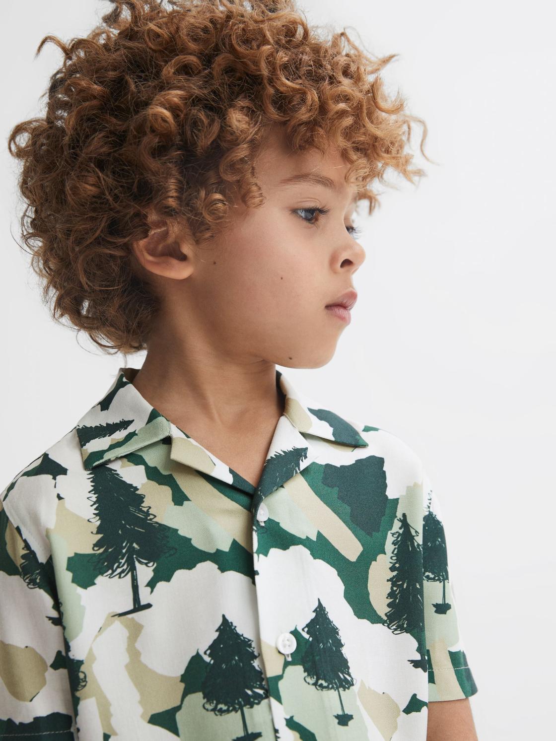 Reiss Shirts | Saxon Cuban Collar Short Sleeve Shirt Green - Children