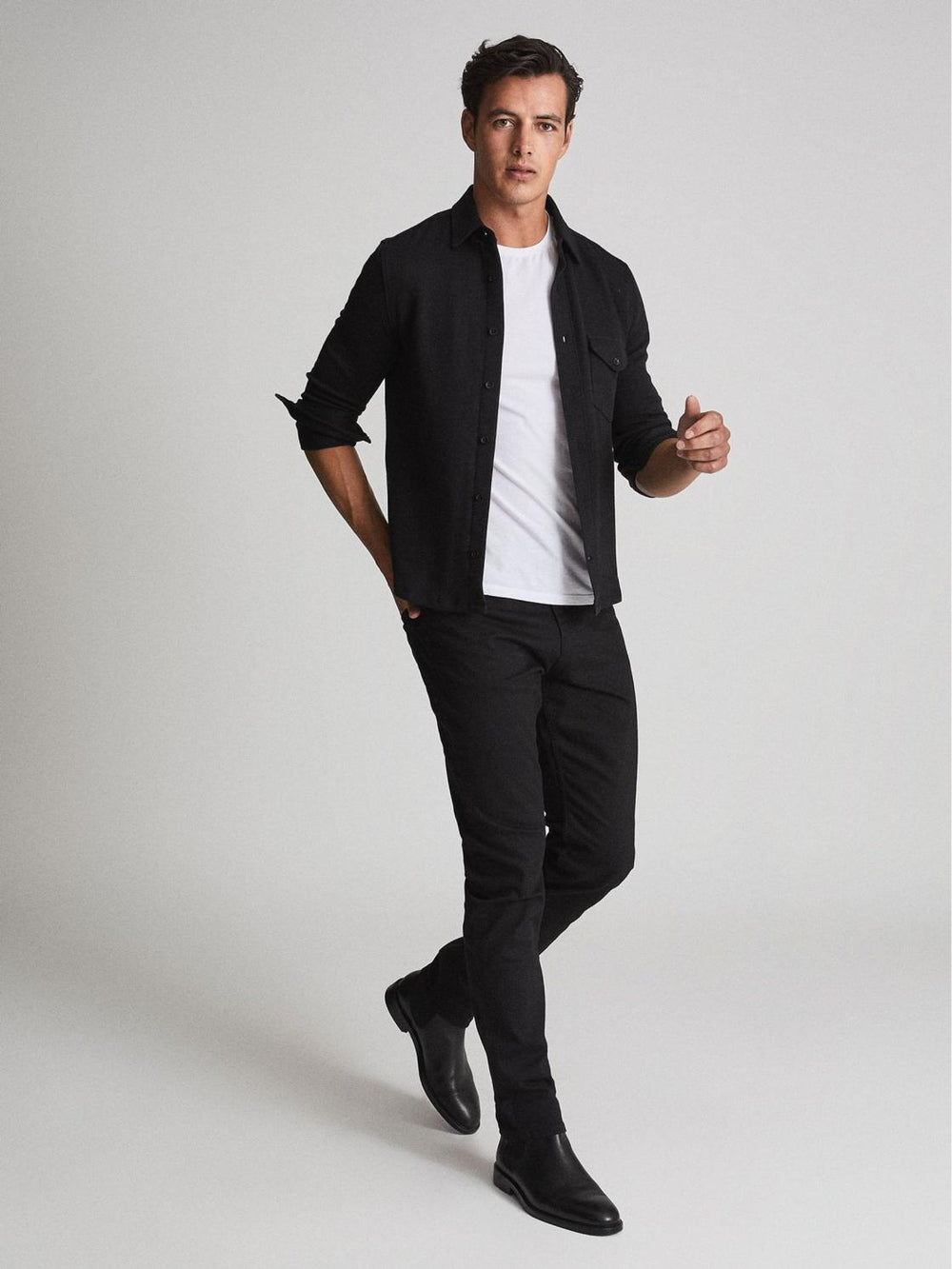 Reiss Shirts | Scott Cotton Wool Blend Overshirt Black - Men