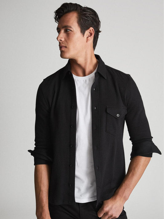 Reiss Shirts | Scott Cotton Wool Blend Overshirt Black - Men