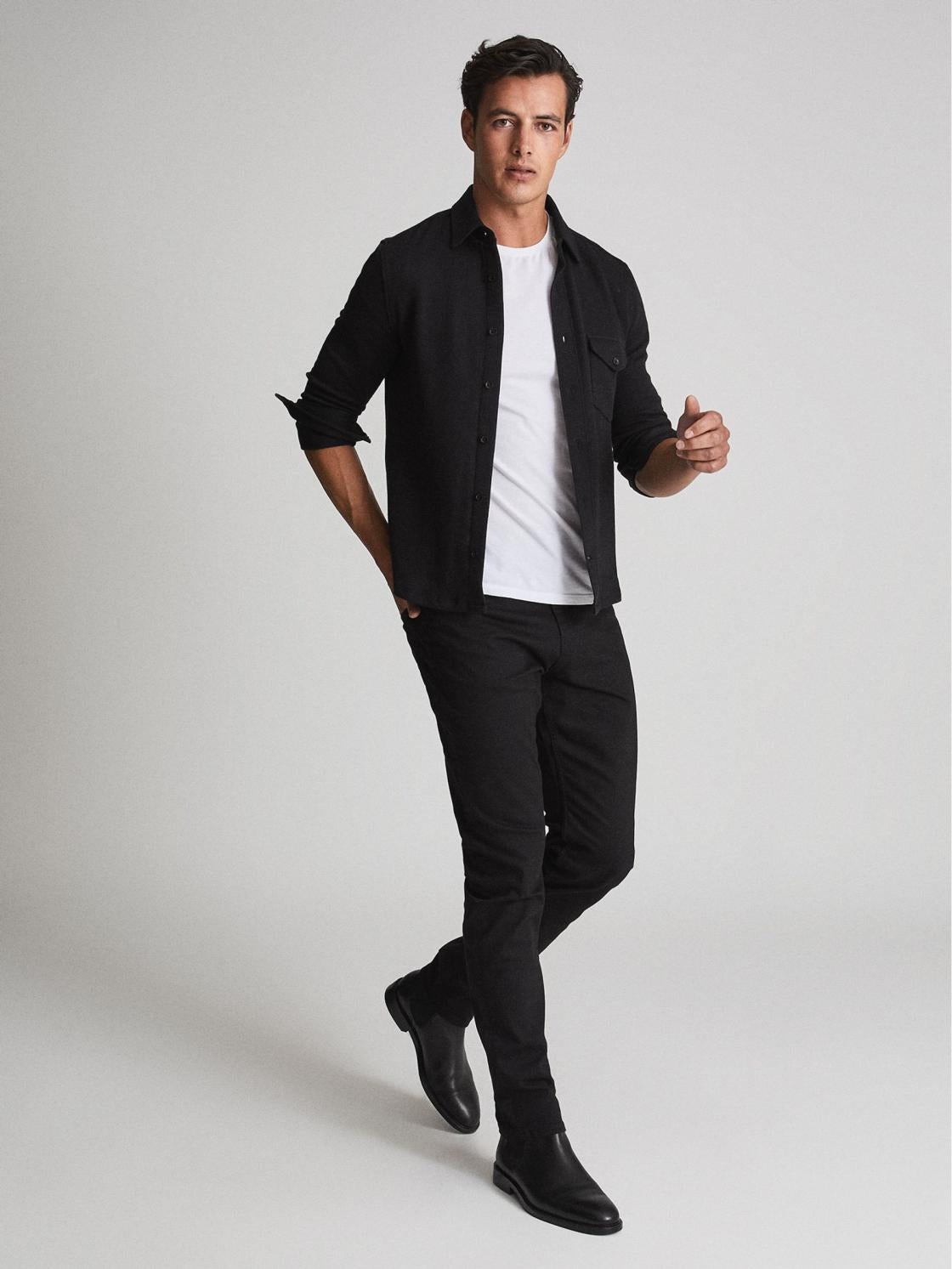 Reiss Shirts | Scott Cotton Wool Blend Overshirt Black - Men