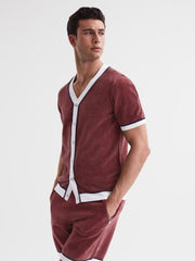 Reiss Shirts | Striker Chenille Press Stud V-Neck Shirt Black - Men