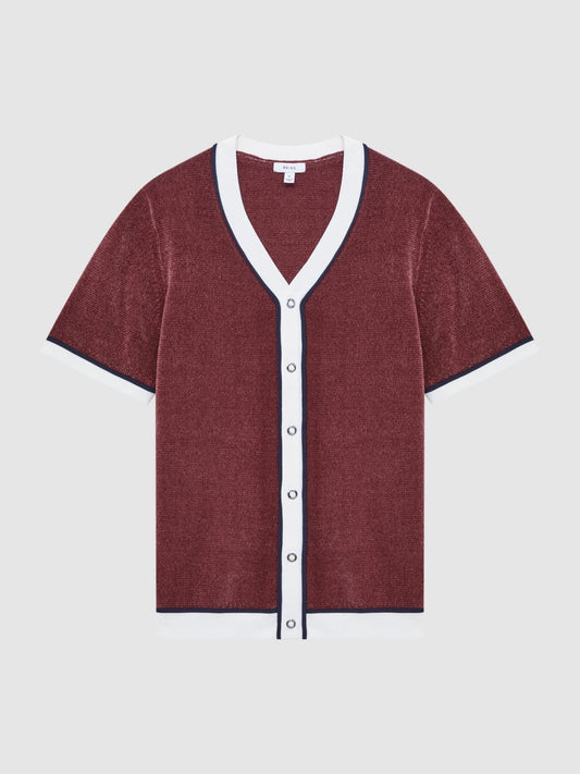 Reiss Shirts | Striker Chenille Press Stud V-Neck Shirt Black - Men