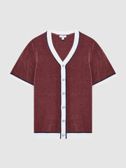 Reiss Shirts | Striker Chenille Press Stud V-Neck Shirt Black - Men