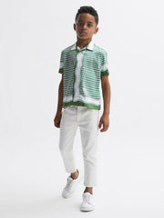 Reiss Shirts | Vanpelt Printed Cuban Collar Short Sleeve Shirt Green - Children