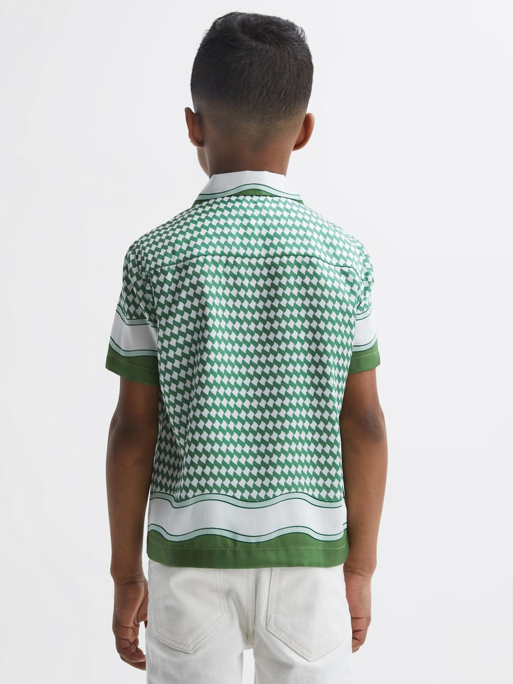 Reiss Shirts | Vanpelt Printed Cuban Collar Short Sleeve Shirt Green - Children
