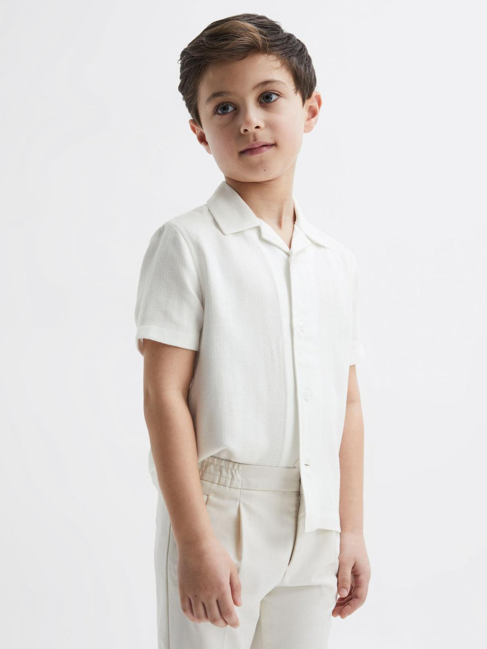 Reiss Shirts | Vitus Cuban Collar Ribbed Polo Ecru - Children