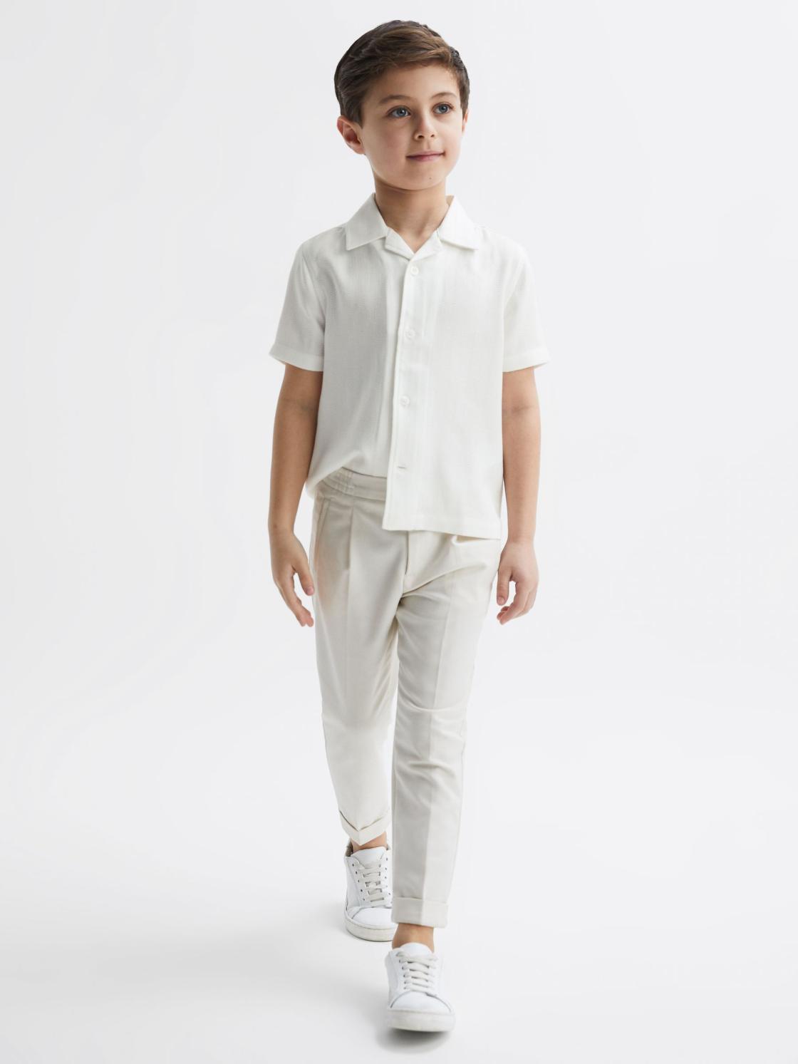 Reiss Shirts | Vitus Cuban Collar Ribbed Polo Ecru - Children