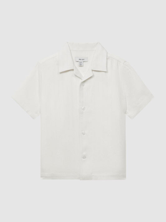 Reiss Shirts | Vitus Cuban Collar Ribbed Polo Ecru - Children