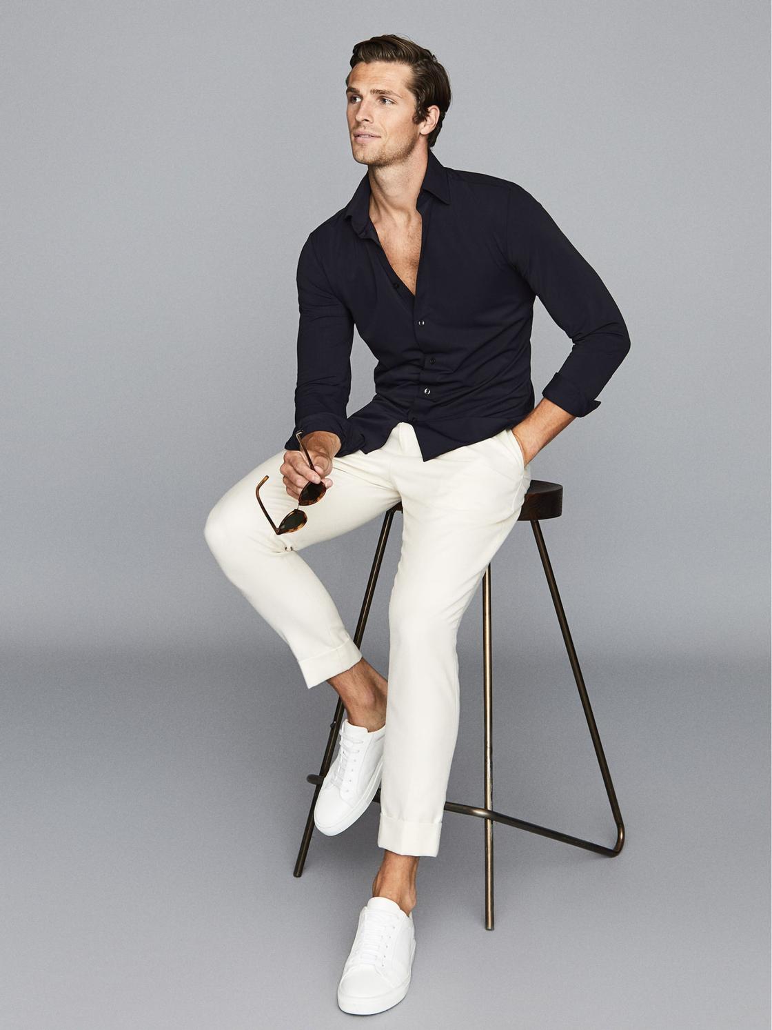 Reiss Shirts | Voyager Regular Fit Travel Shirt Navy - Men