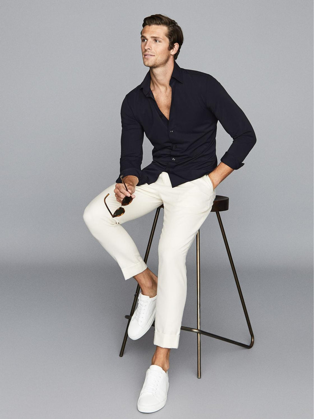 Reiss Shirts | Voyager Regular Fit Travel Shirt Navy - Men