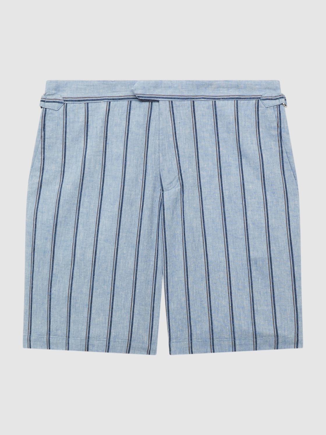 Reiss Shorts | Amalfi Cotton-Linen Striped Shorts Soft Blue - Men
