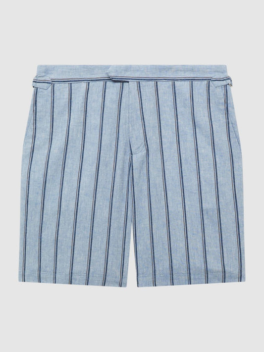Reiss Shorts | Amalfi Cotton-Linen Striped Shorts Soft Blue - Men