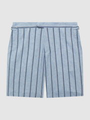 Reiss Shorts | Amalfi Cotton-Linen Striped Shorts Soft Blue - Men