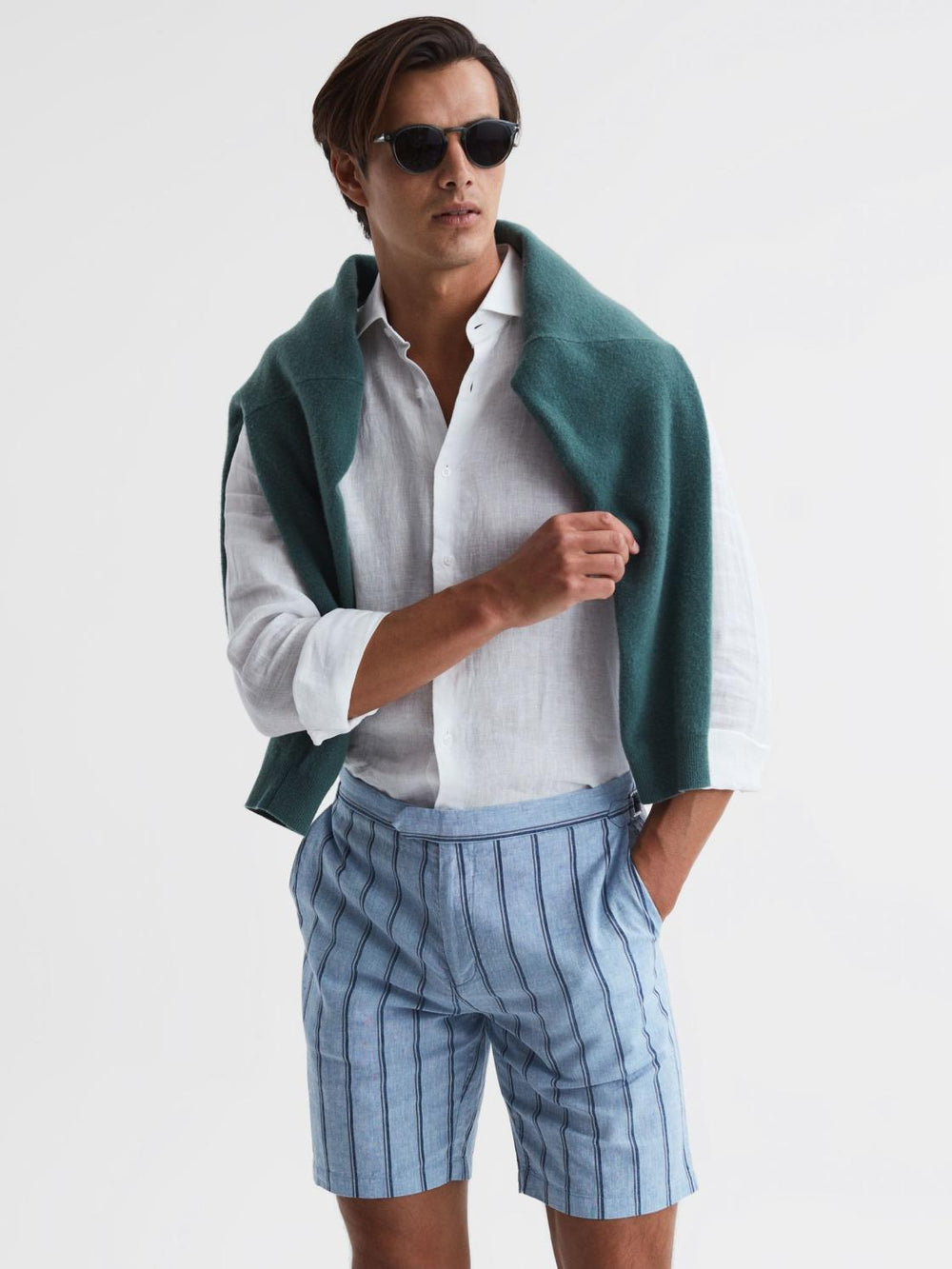 Reiss Shorts | Amalfi Cotton-Linen Striped Shorts Soft Blue - Men