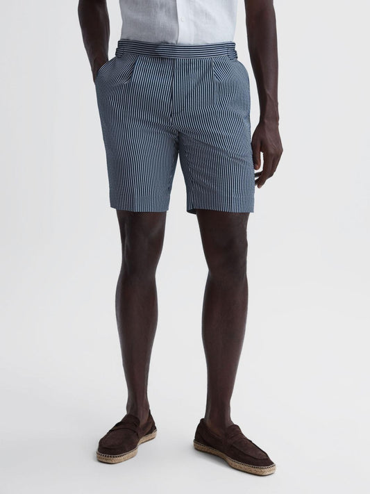 Reiss Shorts | Archie Striped Side Adjuster Shorts Navy/white - Men
