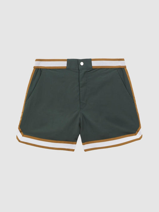 Reiss Shorts | Baller Reiss | Ché Elasticated Waist Contrast Swim Shorts Deep Forest/tobacco - Men