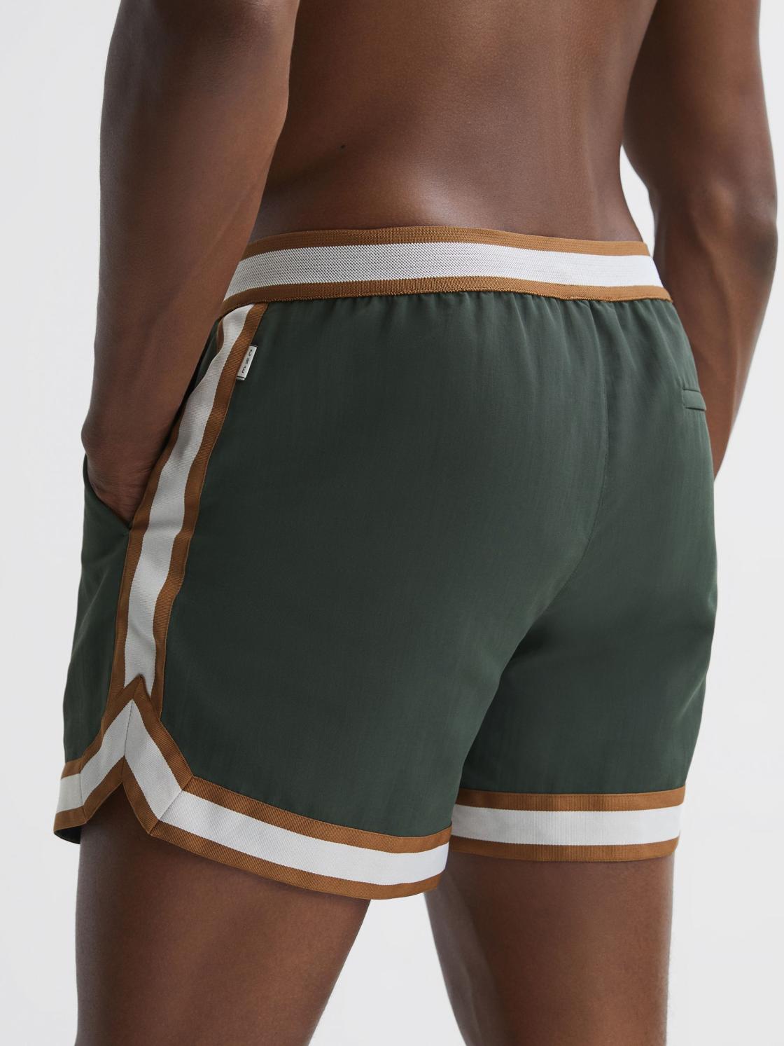 Reiss Shorts | Baller Reiss | Ché Elasticated Waist Contrast Swim Shorts Deep Forest/tobacco - Men