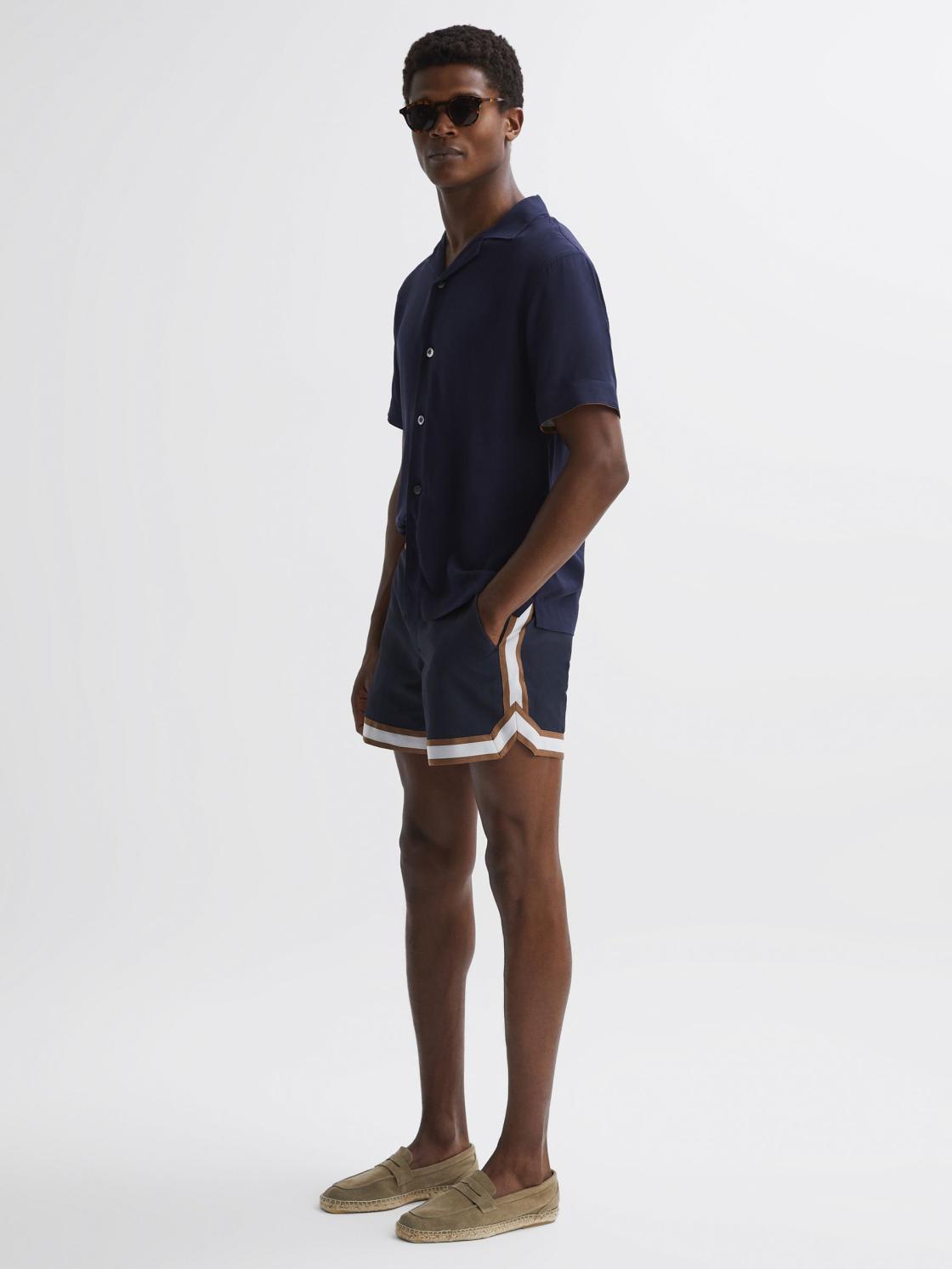 Reiss Shorts | Baller Reiss | Ché Elasticated Waist Contrast Swim Shorts Navy/tobacco - Men