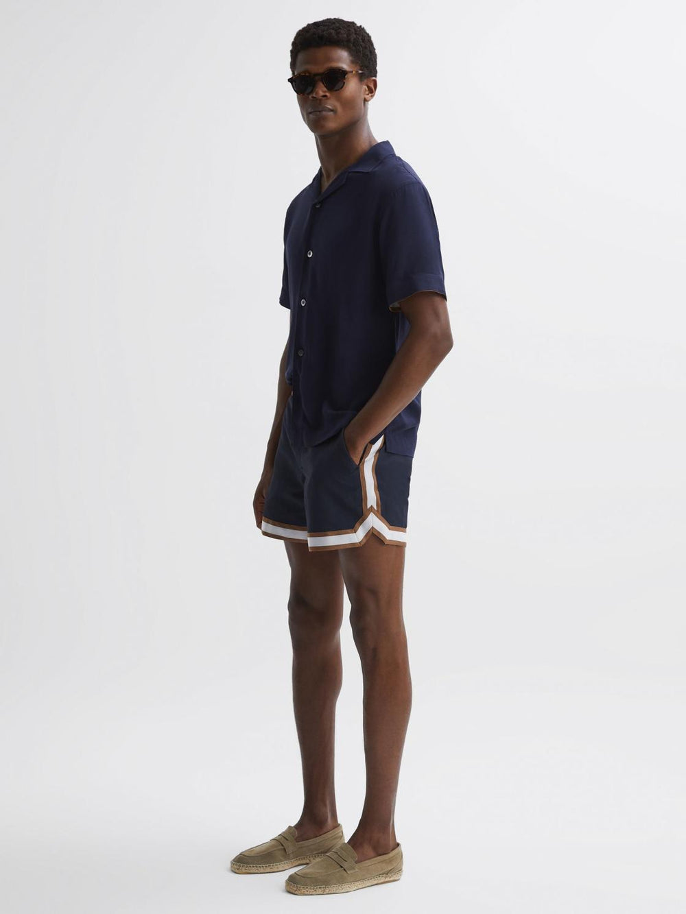 Reiss Shorts | Baller Reiss | Ché Elasticated Waist Contrast Swim Shorts Navy/tobacco - Men