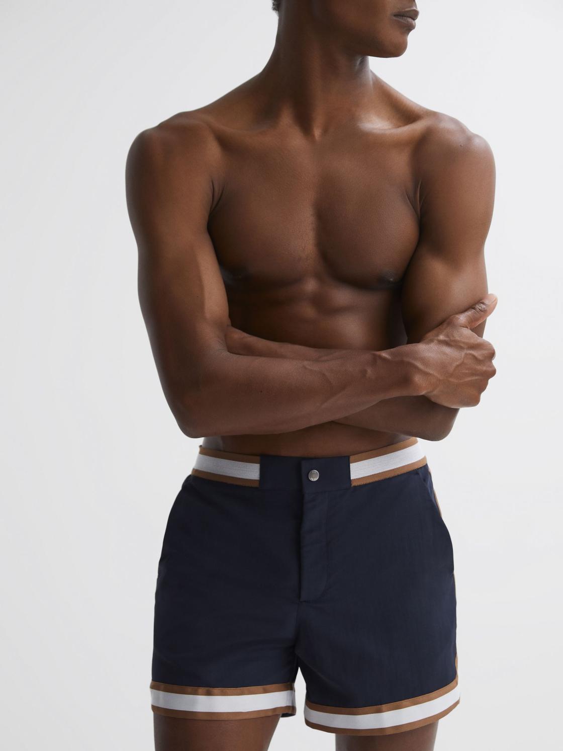 Reiss Shorts | Baller Reiss | Ché Elasticated Waist Contrast Swim Shorts Navy/tobacco - Men