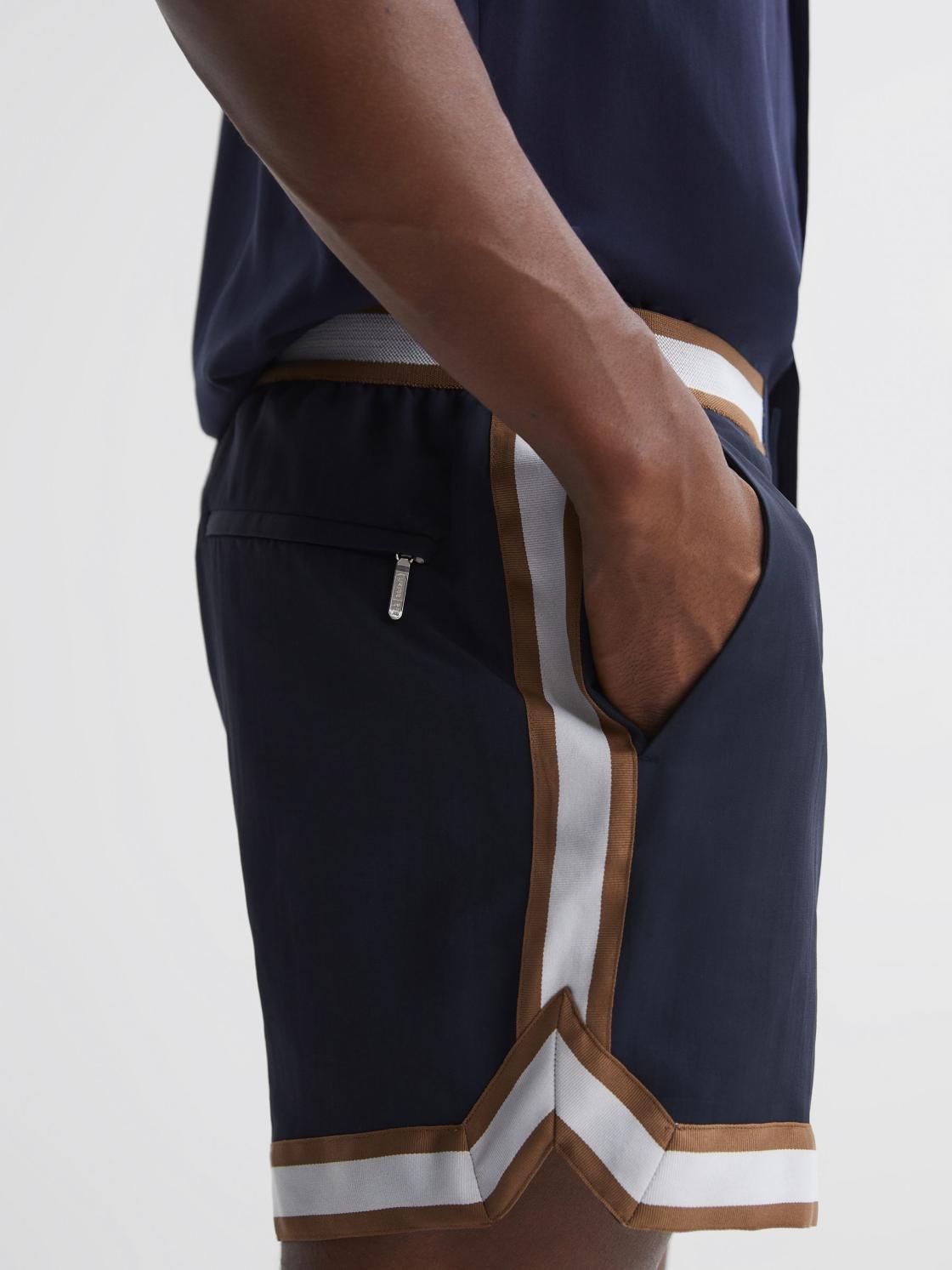 Reiss Shorts | Baller Reiss | Ché Elasticated Waist Contrast Swim Shorts Navy/tobacco - Men