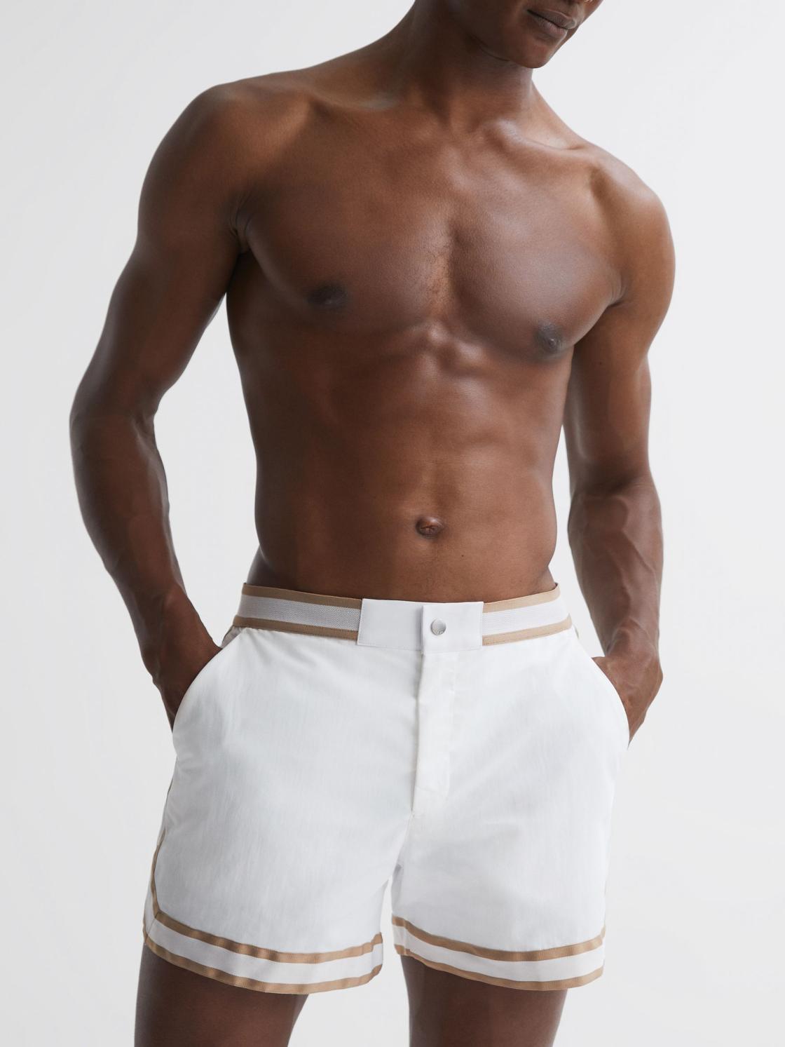 Reiss Shorts | Baller Reiss | Ché Elasticated Waist Contrast Swim Shorts Neutral/white - Men
