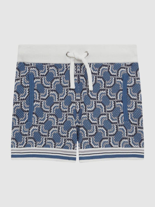 Reiss Shorts | Bloom Knitted Patterned Drawstring Shorts Blue - Children
