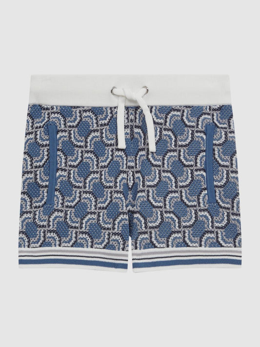 Reiss Shorts | Bloom Knitted Patterned Drawstring Shorts Blue - Children