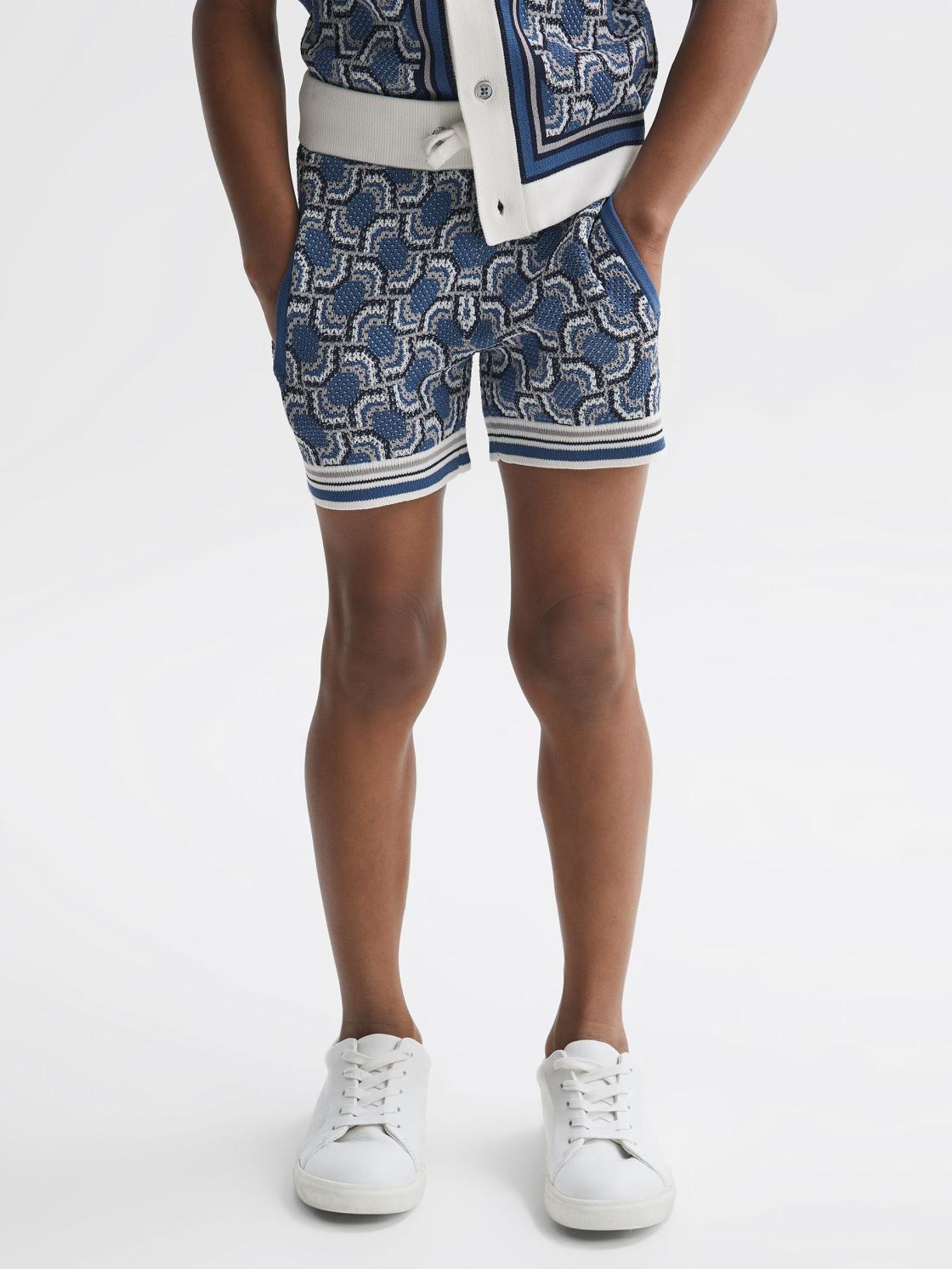 Reiss Shorts | Bloom Knitted Patterned Drawstring Shorts Blue - Children