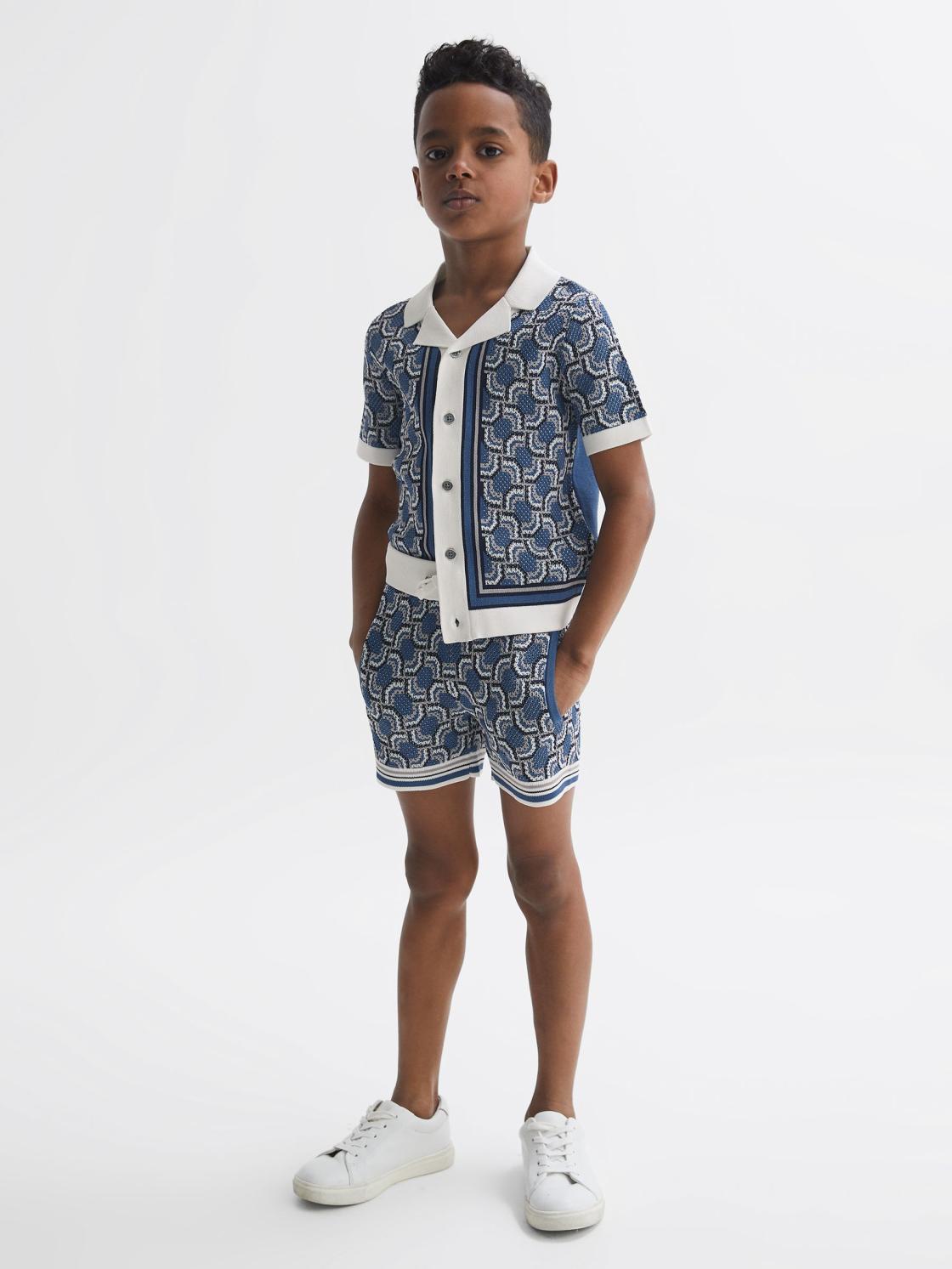 Reiss Shorts | Bloom Knitted Patterned Drawstring Shorts Blue - Children
