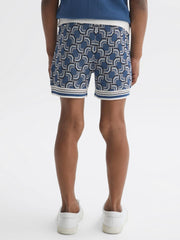 Reiss Shorts | Bloom Knitted Patterned Drawstring Shorts Blue - Children