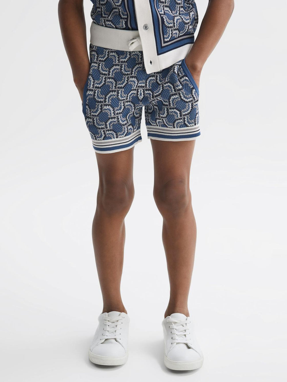 Reiss Shorts | Bloom Knitted Patterned Drawstring Shorts Blue - Children