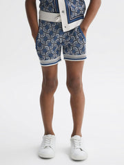 Reiss Shorts | Bloom Knitted Patterned Drawstring Shorts Blue - Children