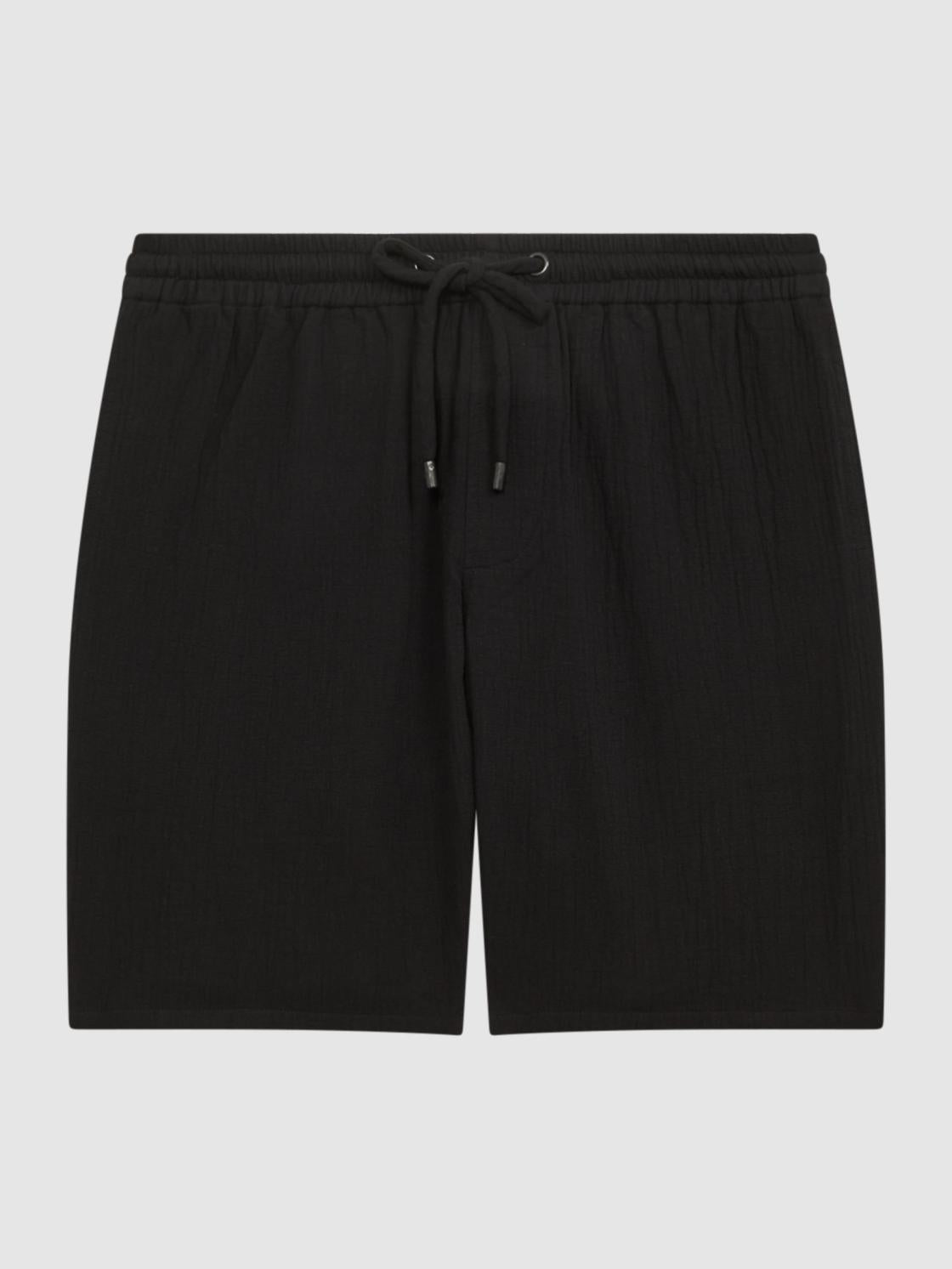 Reiss Shorts | Bodhi Paige Cotton Textured Drawstring Shorts Black - Men