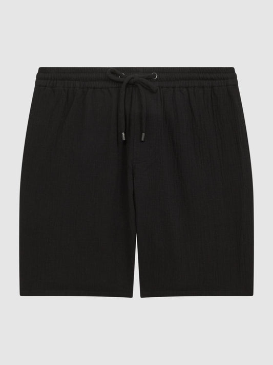 Reiss Shorts | Bodhi Paige Cotton Textured Drawstring Shorts Black - Men