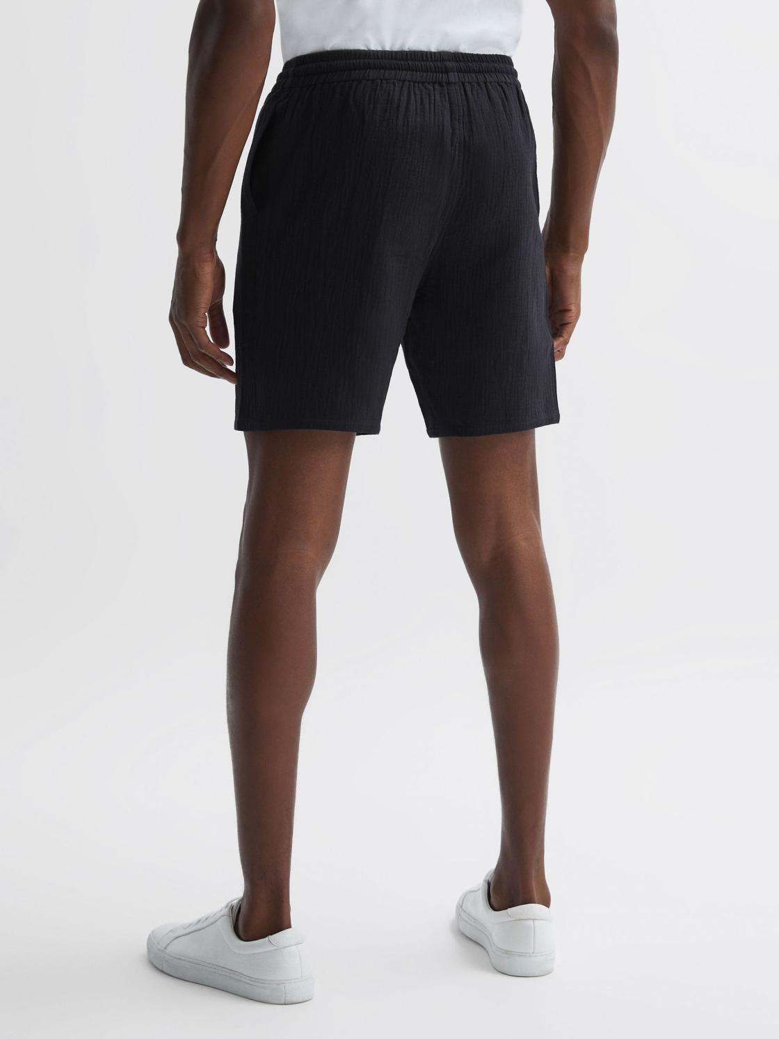 Reiss Shorts | Bodhi Paige Cotton Textured Drawstring Shorts Black - Men