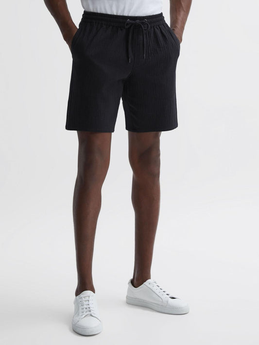 Reiss Shorts | Bodhi Paige Cotton Textured Drawstring Shorts Black - Men