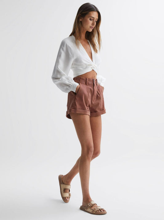 Reiss Shorts | Brooklyn Paige High Rise Rolled Hem Shorts Vintage Mocha Bisque - Women