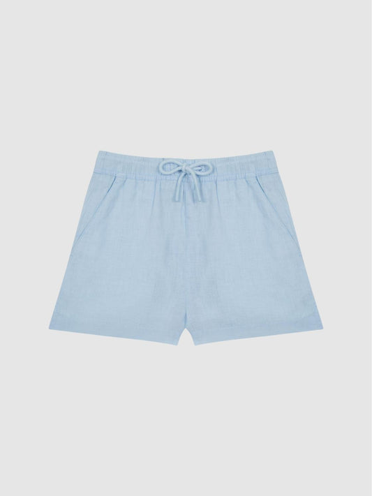 Reiss Shorts | Cleo Linen Drawstring Shorts Ice Blue - Children