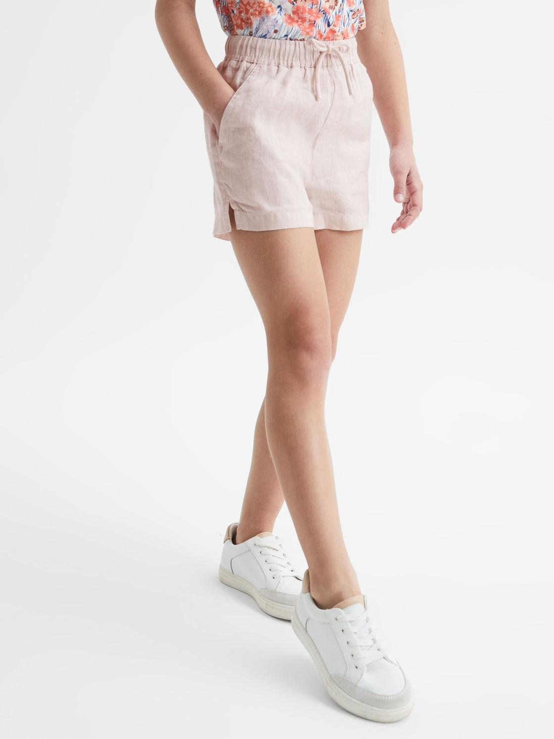 Reiss Shorts | Cleo Linen Drawstring Shorts Soft Pink - Children