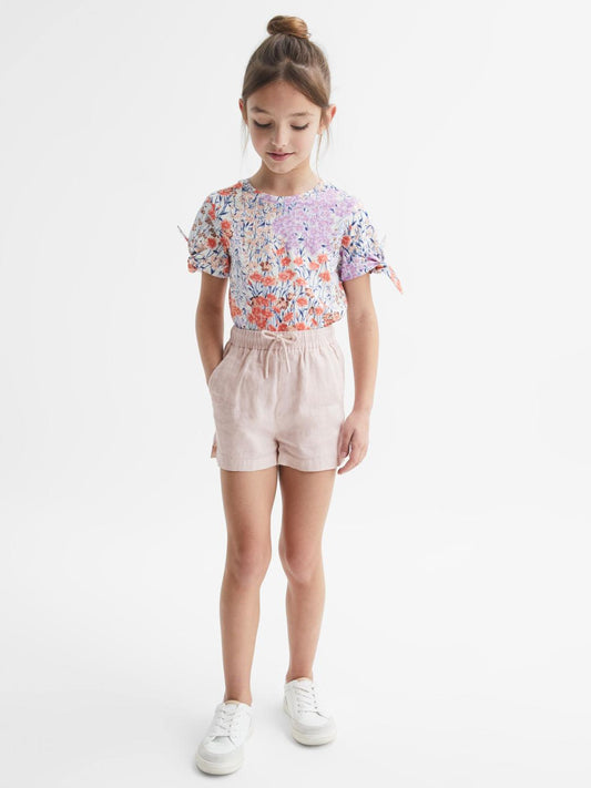 Reiss Shorts | Cleo Linen Drawstring Shorts Soft Pink - Children